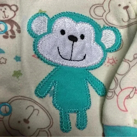 Pekkle Footed Onesie Pajamas Monkey Green /  Blue Size 3 Months - Picture 5 of 16